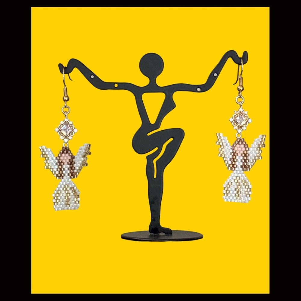 Hand Crafted Gold and White Earrings - Picture 5 of 6